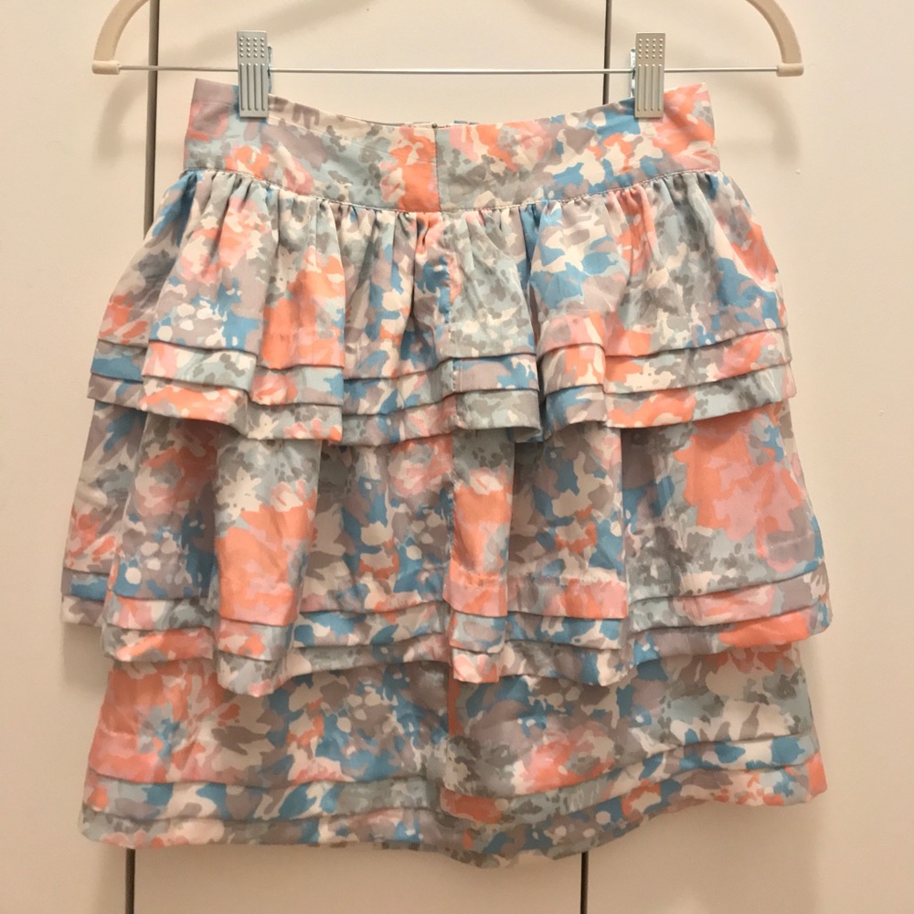 Kimchi Blue Pastel Flower Ruffle Tier Mini Skirt